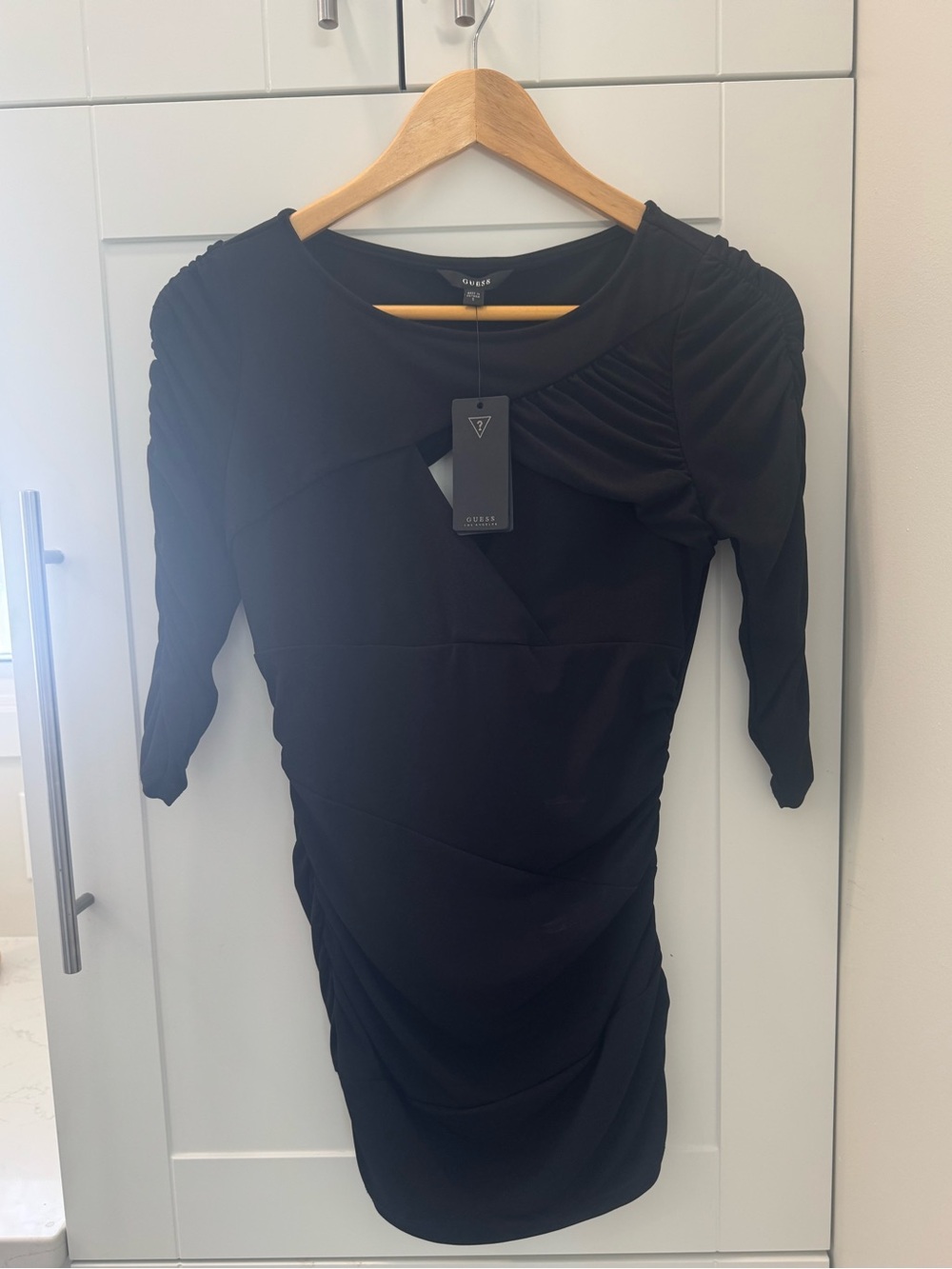 Guess Y2K 3/4 Sleeve Peek A Boo Shirred Top Size Small